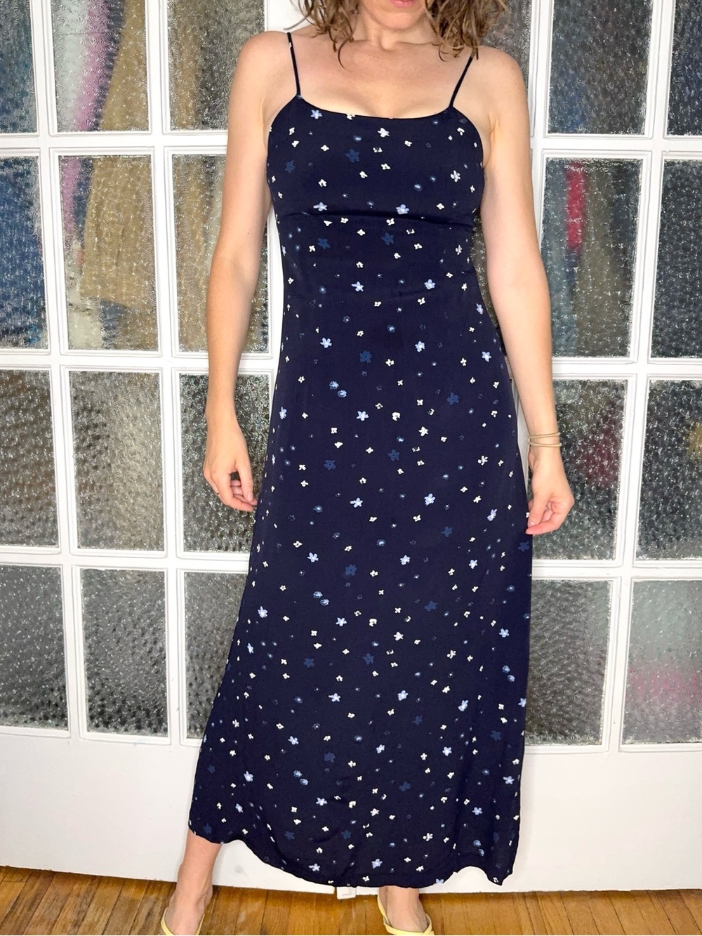 90s navy floral maxi slip dress